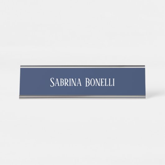 Unieke Elegante Plain Eenvoudig Blauw Wit Bureau Naambordje (Voorkant)