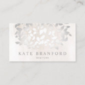 Unieke elegante zilverbladeren op witte marmer visitekaartje (Voorkant)