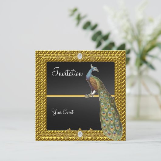 Unieke en elegante zwarte gouduitnodiging kaart (Staand voorkant)