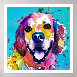 Unieke en kleurrijke Golden Retriever Splash Art Poster