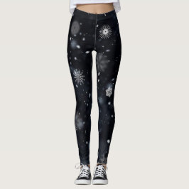 Unieke en winterse sneeuwvlokken op zwart leggings