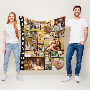 Unieke familienaam 20 Eenvoudig fotocollage Fleece Deken