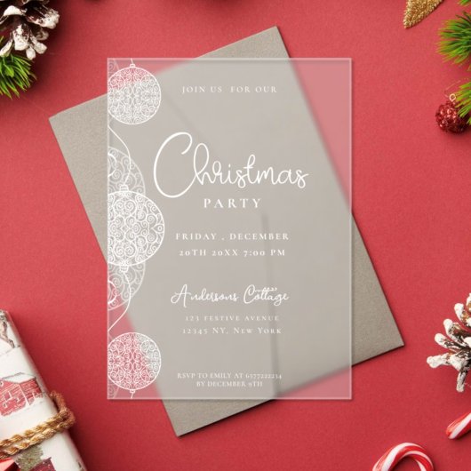 Unieke feestelijke kerstfeest magenta acryl uitnodigingen