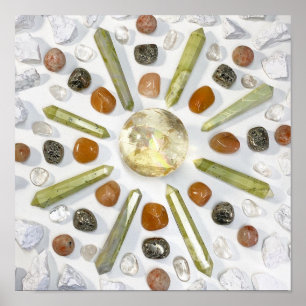 Unieke foto Geel Sinaasappel Stones Crystal Sun Poster