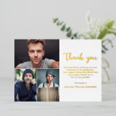 Unieke Funeral Memorial 3 Photo Collage White Gold Folie Uitnodiging (Staand Voorkant)