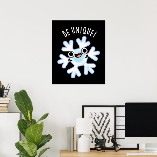 Unieke Funny Snowflake Pun Dark BG Poster (Thuiskantoor)
