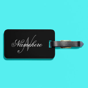 Unieke gepersonaliseerde zwart-wit naammonogram bagagelabel
