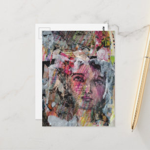 Unieke gezicht mixed media collage briefkaart