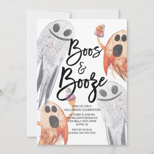 Unieke Ghost Boos & Booze Halloween Party Kaart (Voorkant)