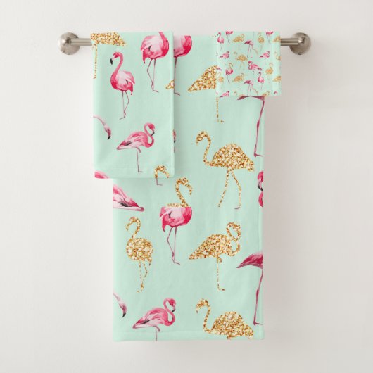 Unieke Girly Pink en Gold Funky Flamingo Bad Handdoek (Insitu)