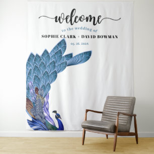 Unieke Glam & Luxe Pauw Huwelijksachtergrond Wandkleed