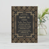 Unieke Gold Black Great Gatsby Art Deco SWEET 16 Kaart (Staand voorkant)