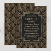 Unieke Gold Black Great Gatsby Art Deco SWEET 16 Kaart (Voorkant / Achterkant)