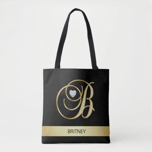 Unieke Gold Black Monogramed Letter-Initialen B Tote Bag (Voorkant)