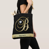 Unieke Gold Black Monogramed Letter-Initialen B Tote Bag (Dichtbij)