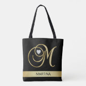 Unieke Gold Black Monogramed Letter-Initialen M Tote Bag (Achterkant)