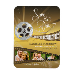 Unieke Gold Movie Reel Weddenfoto Save the Date Magneet