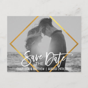 Unieke Gold Script Weduwen BEWAREN DATUM MET FOTO Aankondigingskaart