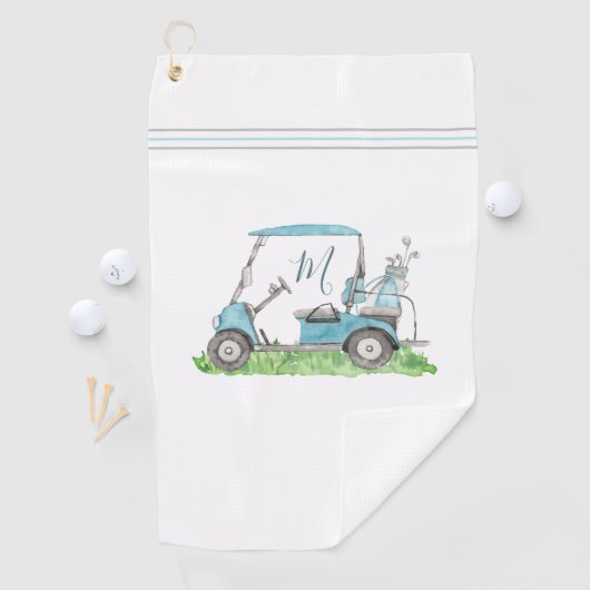 Unieke Golf Cart Blue Monogram Waterverf Golfhanddoek (Insitu)