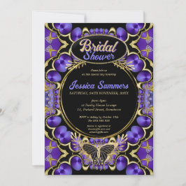 Unieke gotische glamour paarse gouden bruidsdouche kaart