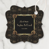 Unieke Goud Zwarte Great Gatsby Art Deco Bruiloft Bedankjes Labels (Achterkant)