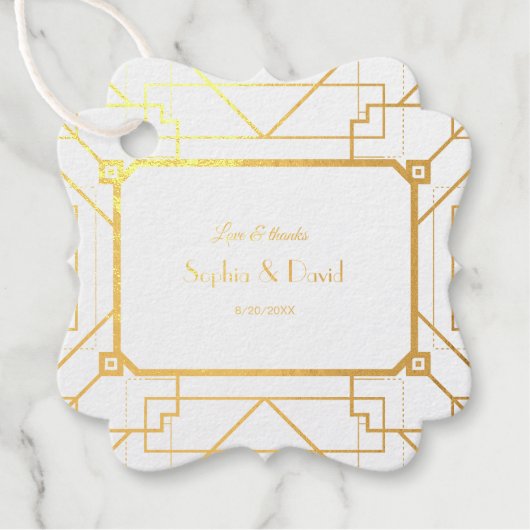 Unieke Goud Zwarte Great Gatsby Art Deco Bruiloft Bedankjes Labels (Voorkant)