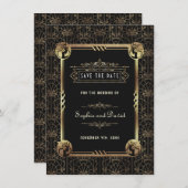 Unieke Goud Zwarte Great Gatsby Art Deco Bruiloft Save The Date (Voorkant / Achterkant)