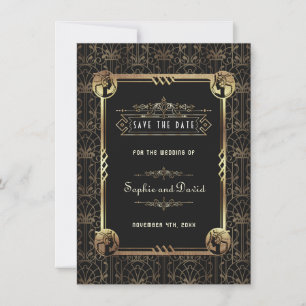 Unieke Goud Zwarte Great Gatsby Art Deco Bruiloft Save The Date