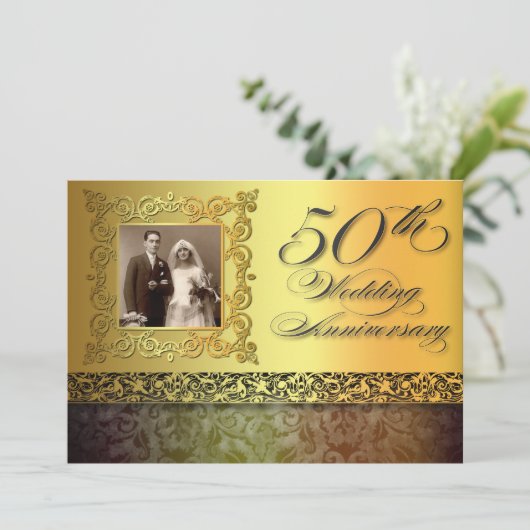 unieke gouden 50-jarig jubileum foto uitnodigingen (Staand voorkant)