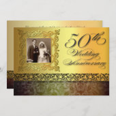 unieke gouden 50-jarig jubileum foto uitnodigingen (Voorkant / Achterkant)