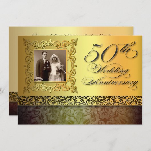 unieke gouden 50-jarig jubileum foto uitnodigingen (Voorkant / Achterkant)