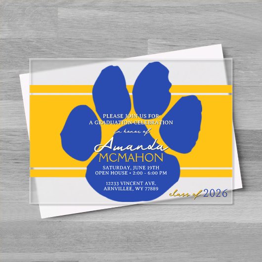 Unieke gouden & blauwe Afstuderen Pawprint Elegant Acryl Uitnodigingen