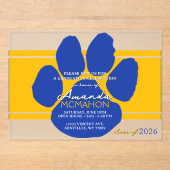 Unieke gouden & blauwe Afstuderen Pawprint Elegant Acryl Uitnodigingen (Voorkant)