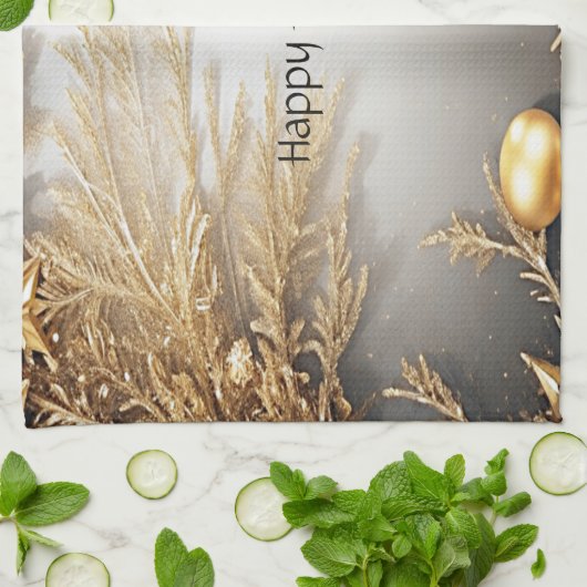 Unieke gouden decoratieve vakantie keukenhanddoek (Gevouwen)