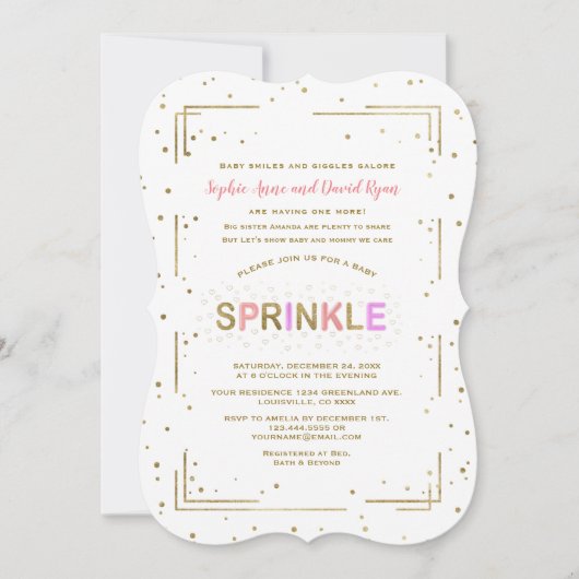 Unieke gouden glitter SPRINKLE Meisje Baby Shower Kaart (Voorkant)