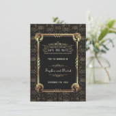Unieke gouden zwart Great Gatsby Art Deco bruiloft Save The Date (Staand voorkant)