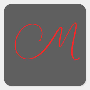 Unieke grijs rood kalligrafie monogram naam initia vierkante sticker