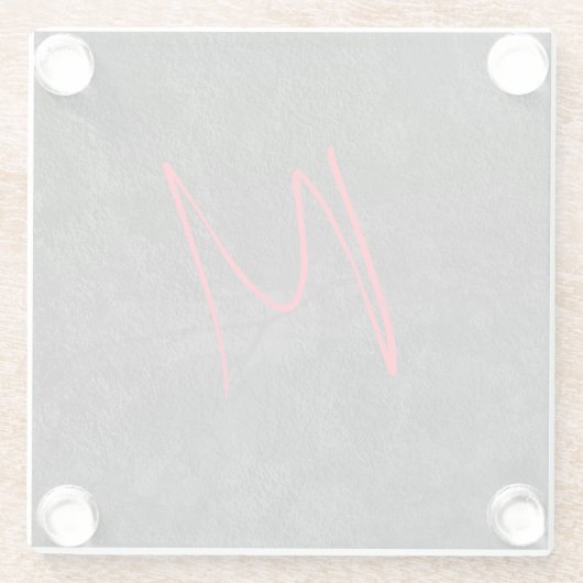 Unieke grijs rood monogram naam initiaal kalligraf glazen onderzetter (Achterkant)