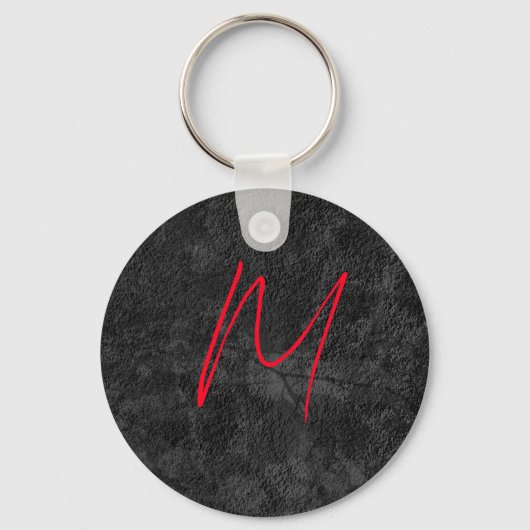 Unieke grijs rood monogram naam initiaal kalligraf sleutelhanger (Voorkant)