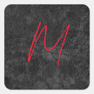 Unieke grijs rood monogram naam initiaal kalligraf vierkante sticker