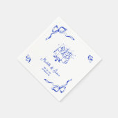 Unieke grillige blauwe hand getekende Franse boog Servet (Hoek)