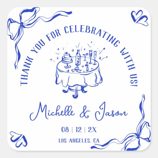 Unieke grillige hand getrokken Franse boog dank u Vierkante Sticker (Voorkant)