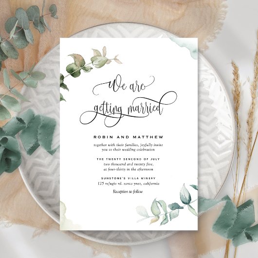 Unieke groen Waterverf Getting Married Wedding Kaart