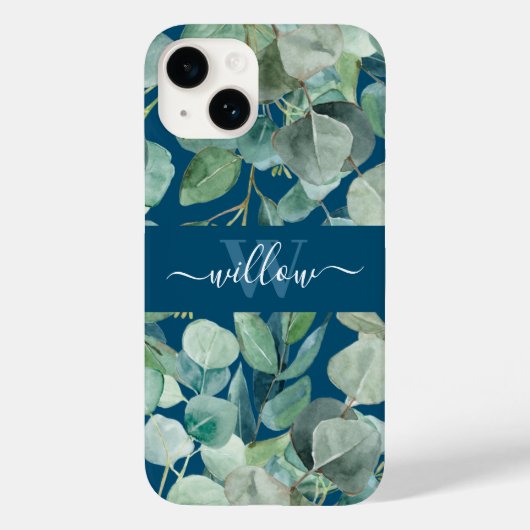 Unieke groene botanische naam Calligrafie Monogram Case-Mate iPhone Case (Achterkant)