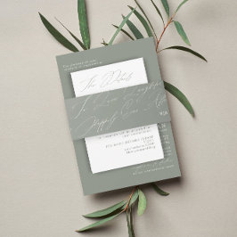 Unieke Groene Sage Liefde Lachen Monogram Bruiloft Uitnodigingen Wikkel