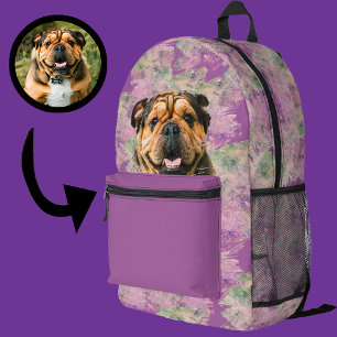 Unieke Grunge Roze Lila Bulldog Hondenliefhebber F Bedrukte Rugzak