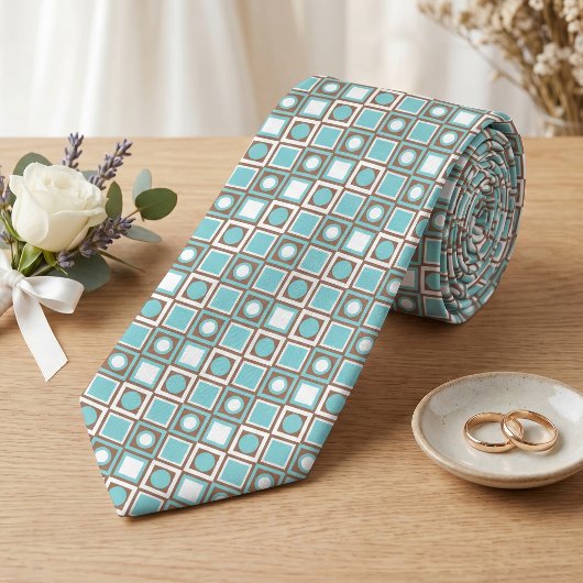 Unieke halsband met bruin aqua blauw retro art stropdas
