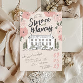 Unieke Hand Getrokken Villa Roze Groen Bloemen Huw Kaart