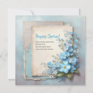 Unieke Happy Spring kaart met vergeet me niet bloe