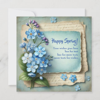 Unieke Happy Spring kaart met vergeet me niet bloe